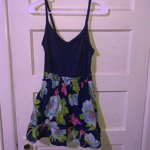 Hollister Navy Blue, Pink & Green Floral SoCal Stretch Summer Dress